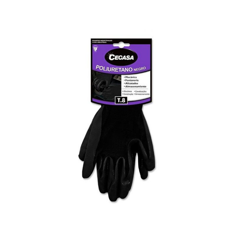 GUANTES POLIURETANO CEGASA NEGRO T8