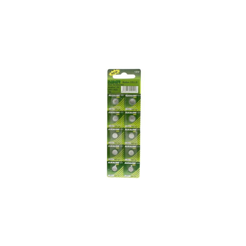 Pack de 10 uds Pilas tipo botón alcalinas. 1.5 V Electro Dh 52.540/LR41